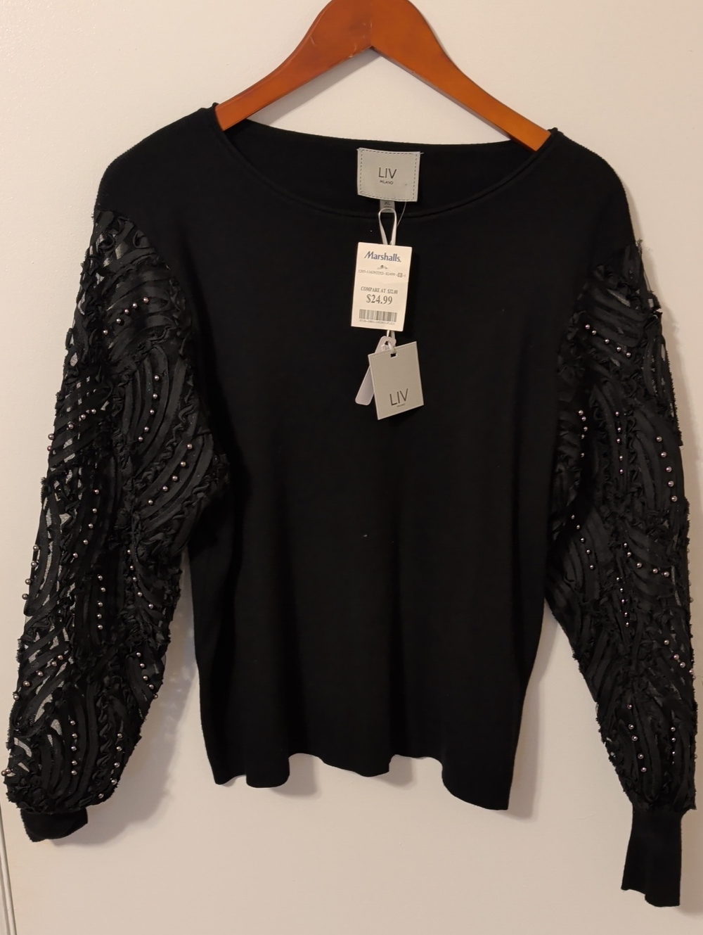 LIV Black Embellished Sleeve Sweatshirt